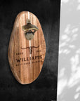 Personalised Acacia Wooden Wall Mounted Beer Cap Bottle Opener, Custom Engraved Name/ Logo Father's Day, Christmas, Groomsmen Gift