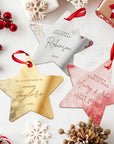 Personalised Mirror Acrylic/ Wood Tree Star Ornament, Engraved Custom Name Mr & Mrs First Christmas Married New Home, Bauble Gift Tag Decor