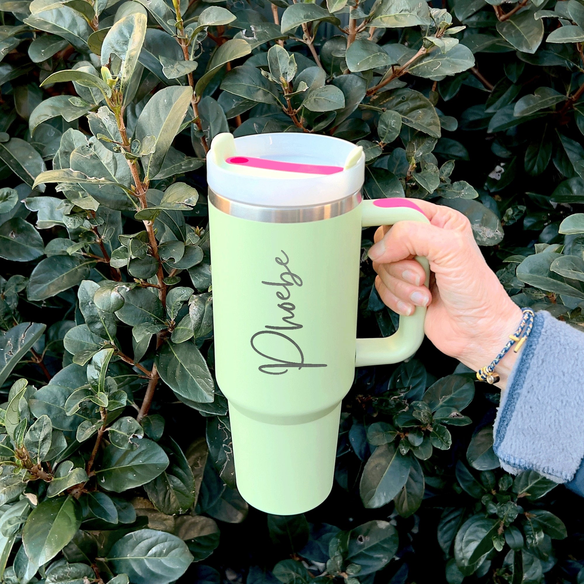 Personalised 1.2L Stainless Steel Insulated Handle Tumbler Lid & Straw, Custom Engraved Logo Travel Thermal Hot Cold Car Cup, Corporate Gift