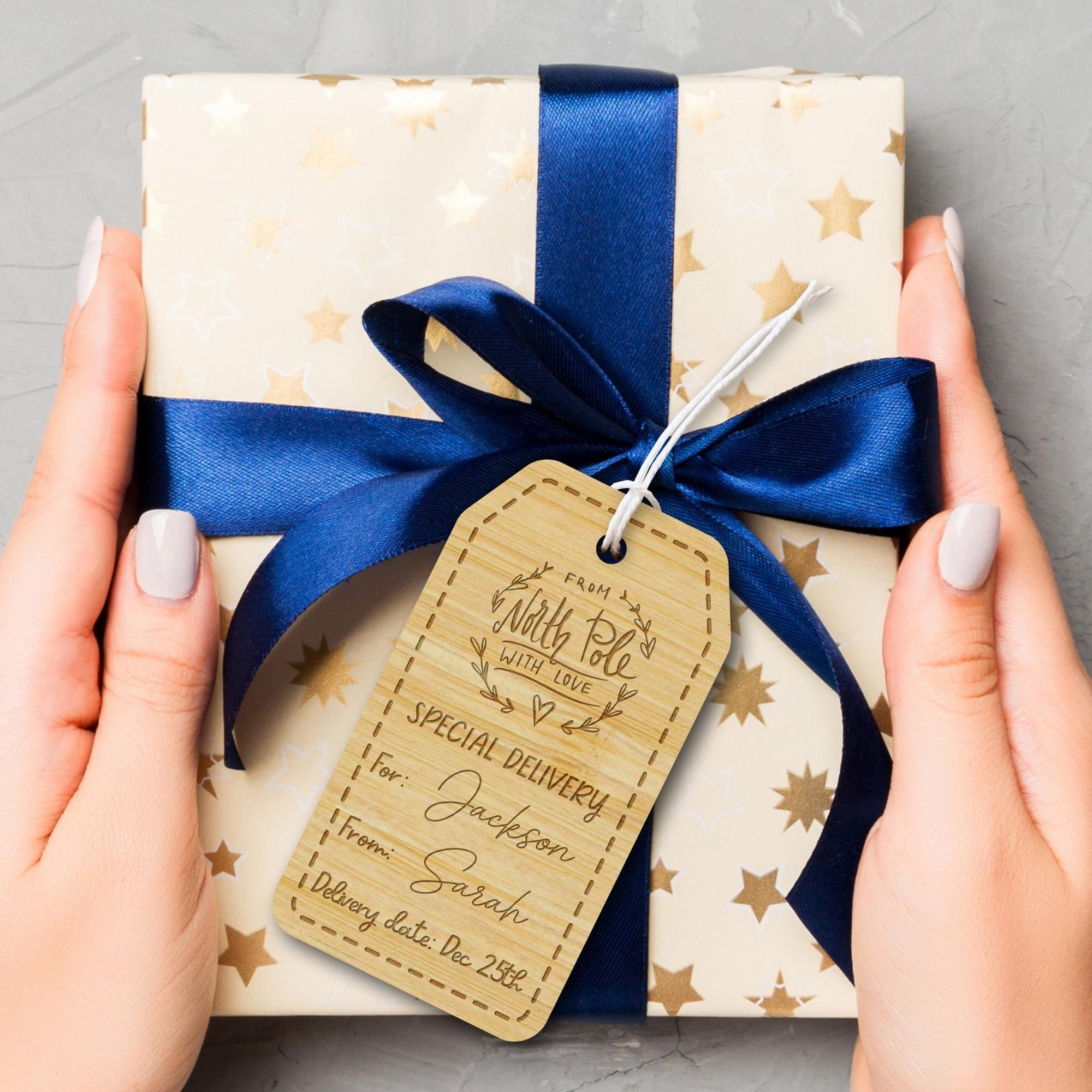 Custom Engraved Wooden/ Acrylic Christmas Gift Tags, Personalised Santa Special Delivery Present Swing Tag, North Pole Express Stocking Tag