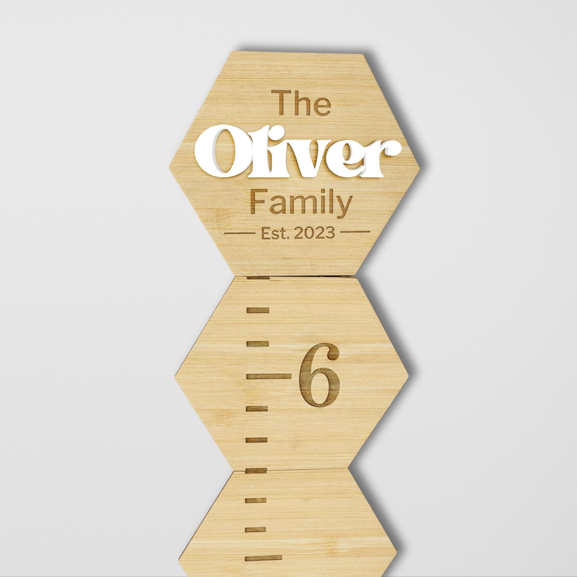 Custom Made 3D Raised Name Wooden Hexagon Kid Height Chart, Personalised Laser Cut & Engraved Family Growth Ruler Record, Nursery Wall Decor