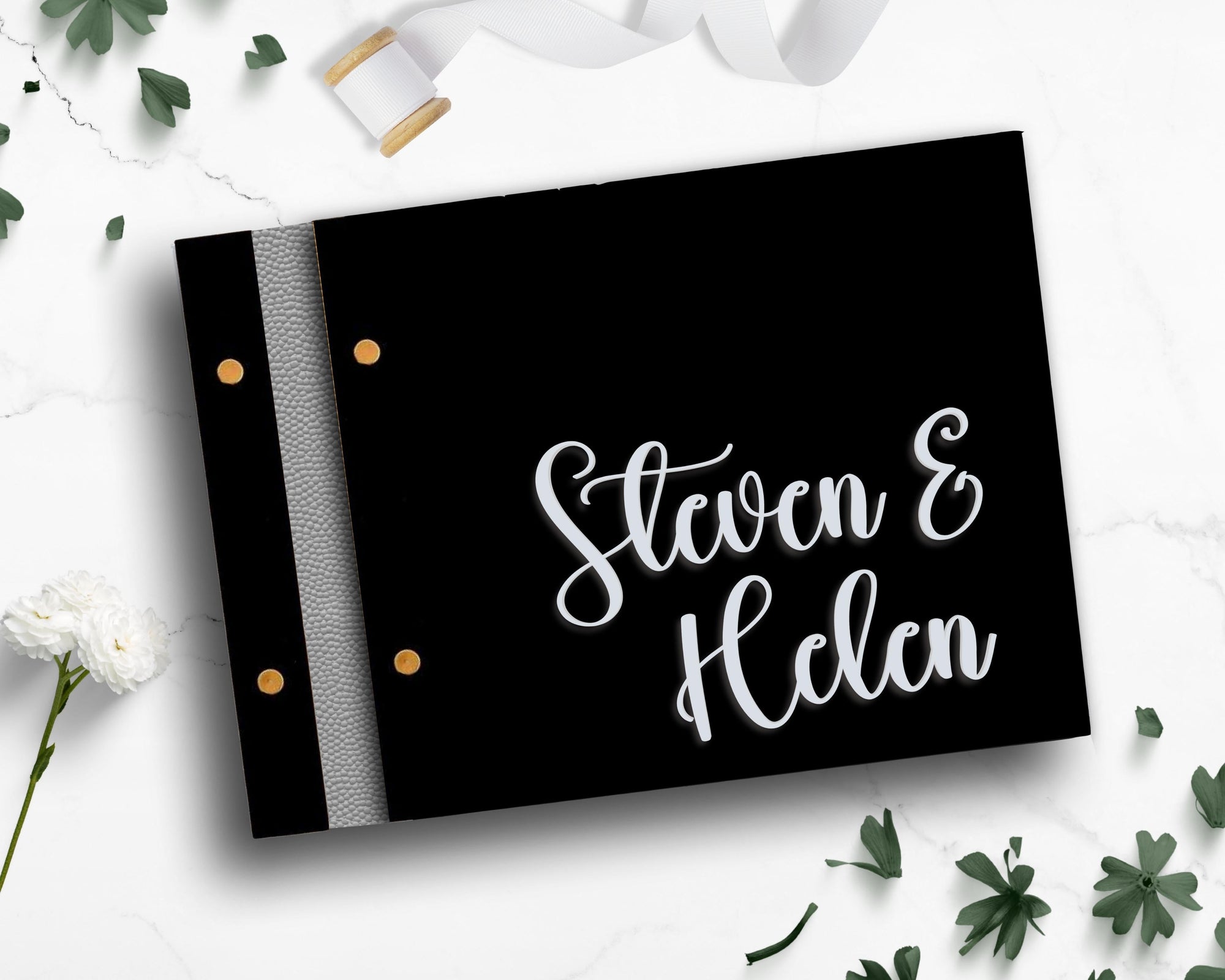 Custom Made 3D Raised Acrylic & Vegan Leather Wedding Guest Book, Personalised Alternative/ Traditional Logo Guestbook Keepsake, Party Decor