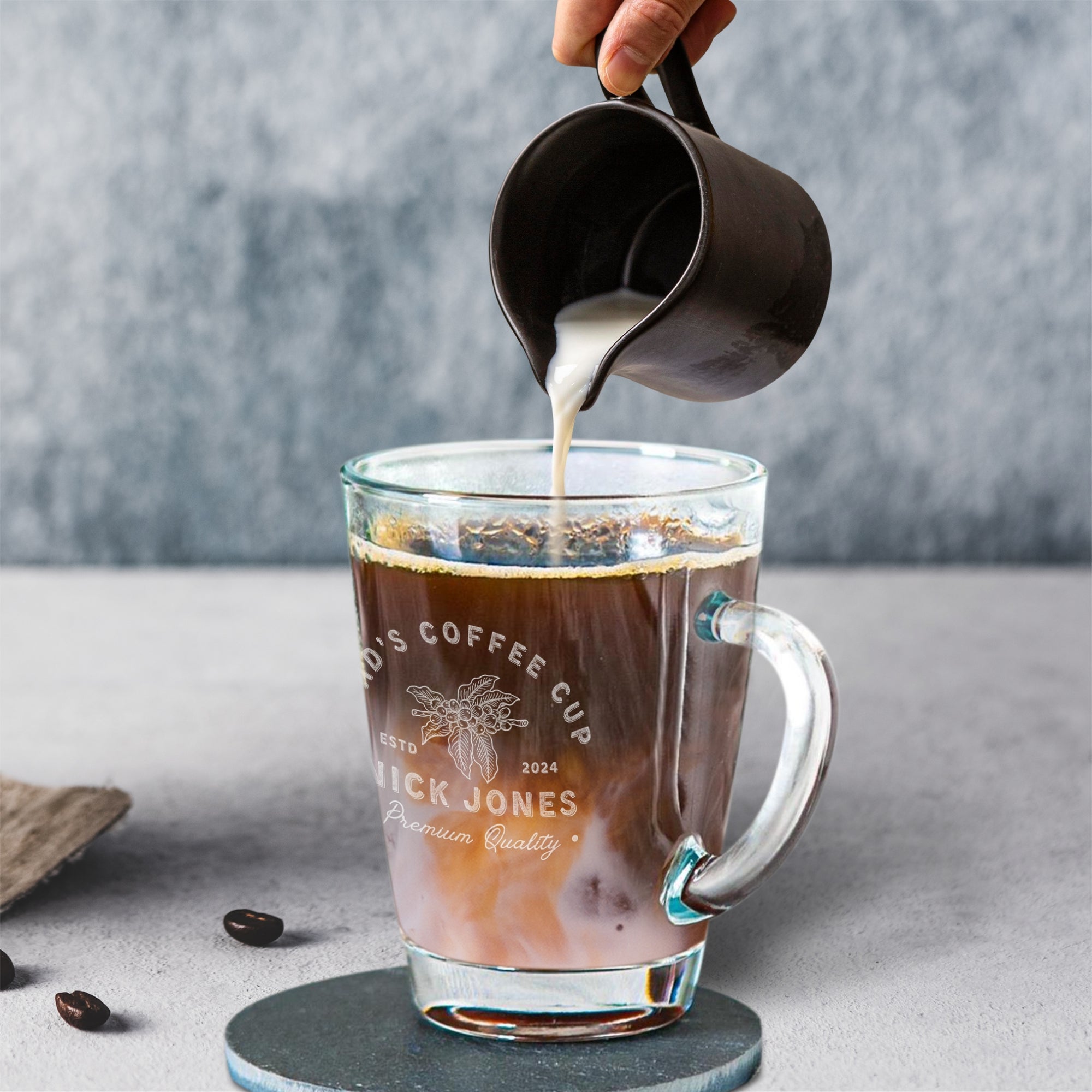 Personalised Glass Coffee Mug, Custom Engraved Tea Cup, Wedding Favours, Birthday, Teacher, Mother/ Father's Day, Christmas Corporate Gift