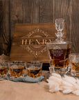 Custom Engraved Premium Whiskey Decanter Set, 4 Glasses & Wooden Box, Personalised Barware, Dad Birthday, Groomsmen Wedding, Corporate Gift