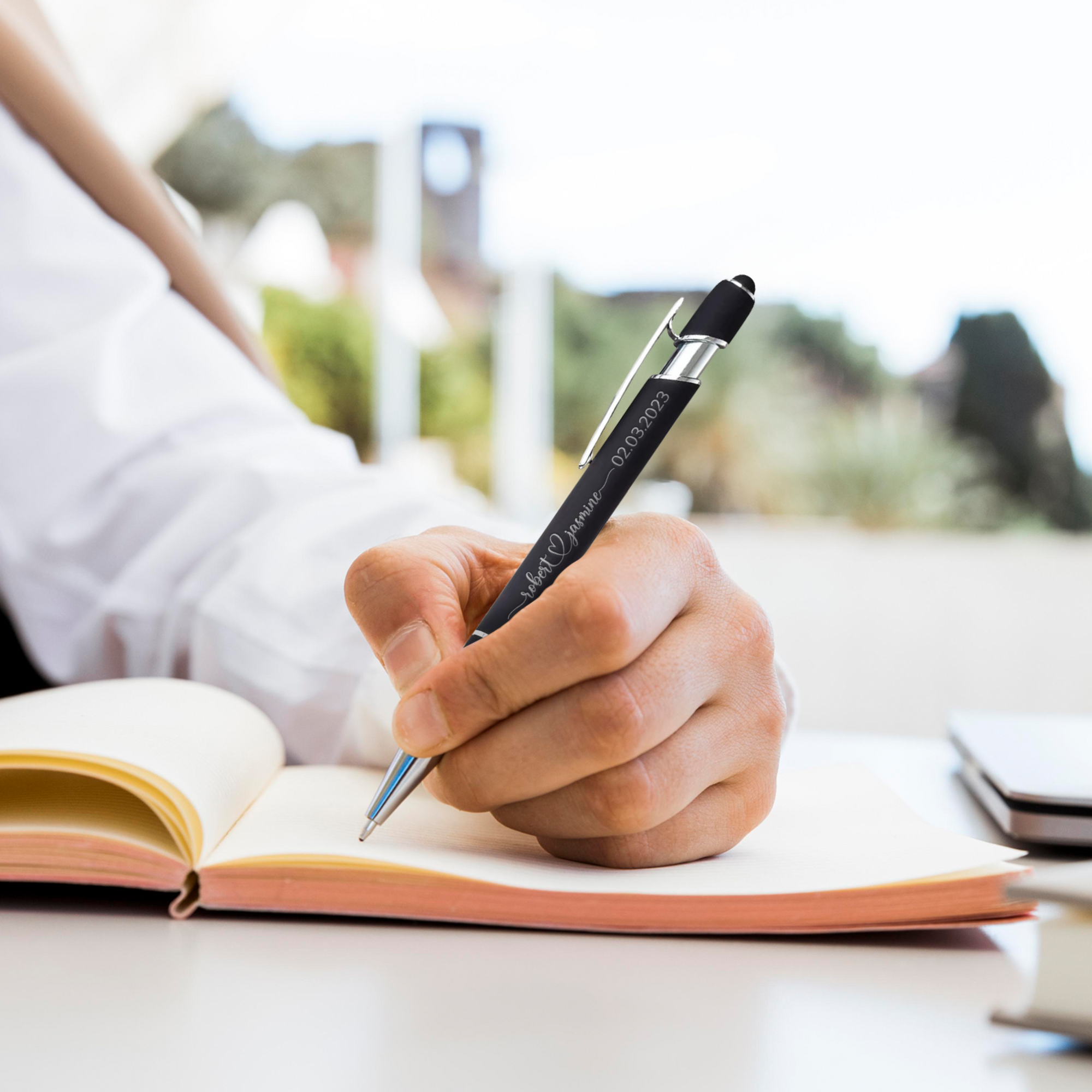 Custom Engraved Metal Ink Pen & Touchscreen Stylus, Personalised Ergonomic Ballpoint Digital Pens, Wedding Favours, Event Corporate Gifts