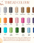 Color chart of thread spools with corresponding colors and labels.