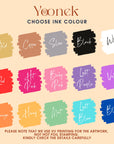 Color swatches for ink colors with 'Yoonek' branding