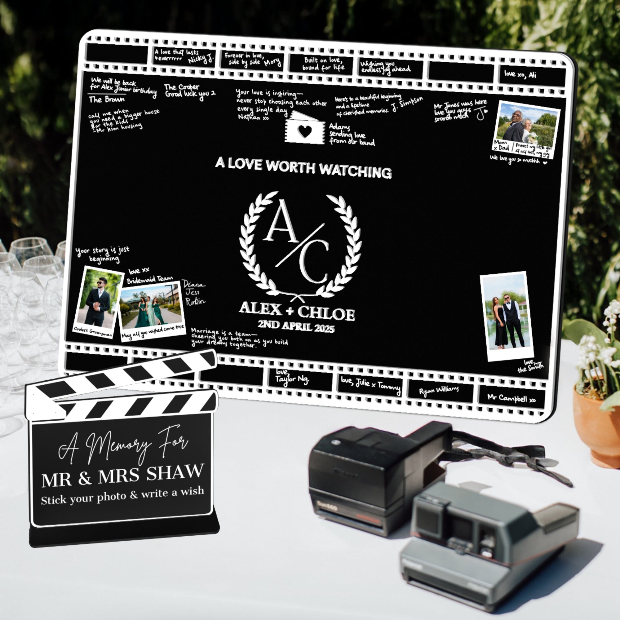 Custom 3D Acrylic Black Wedding Cinefilm Guest Book Alternative, Personalised Couple Name & Date Instax Polaroid Photo Sign, Welcome Signage