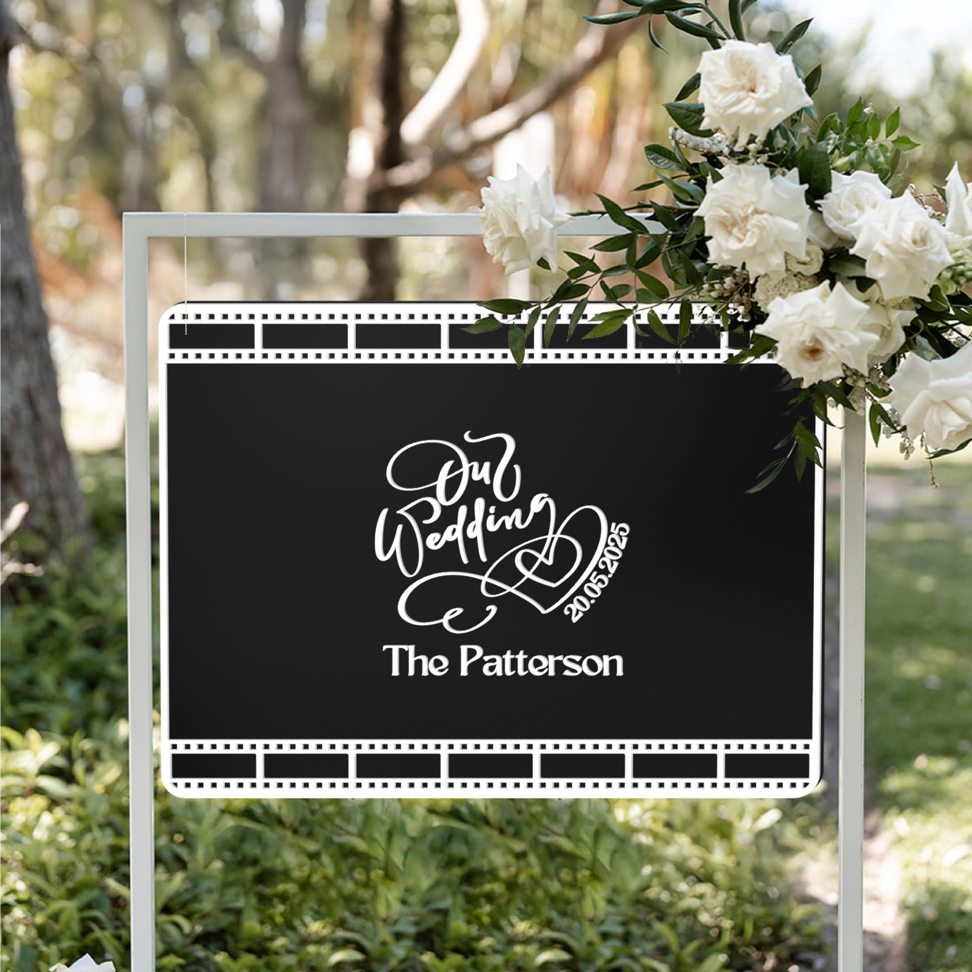 Custom 3D Acrylic Black Wedding Cinefilm Guest Book Alternative, Personalised Couple Name & Date Instax Polaroid Photo Sign, Welcome Signage