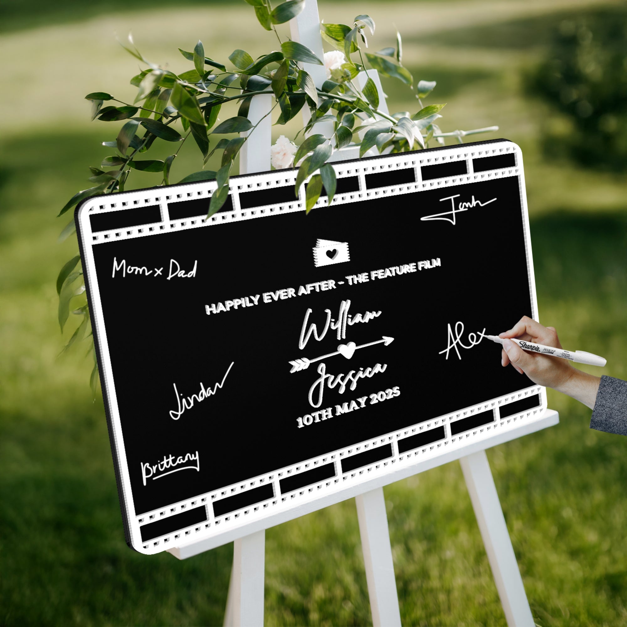 Custom 3D Acrylic Black Wedding Cinefilm Guest Book Alternative, Personalised Couple Name & Date Instax Polaroid Photo Sign, Welcome Signage