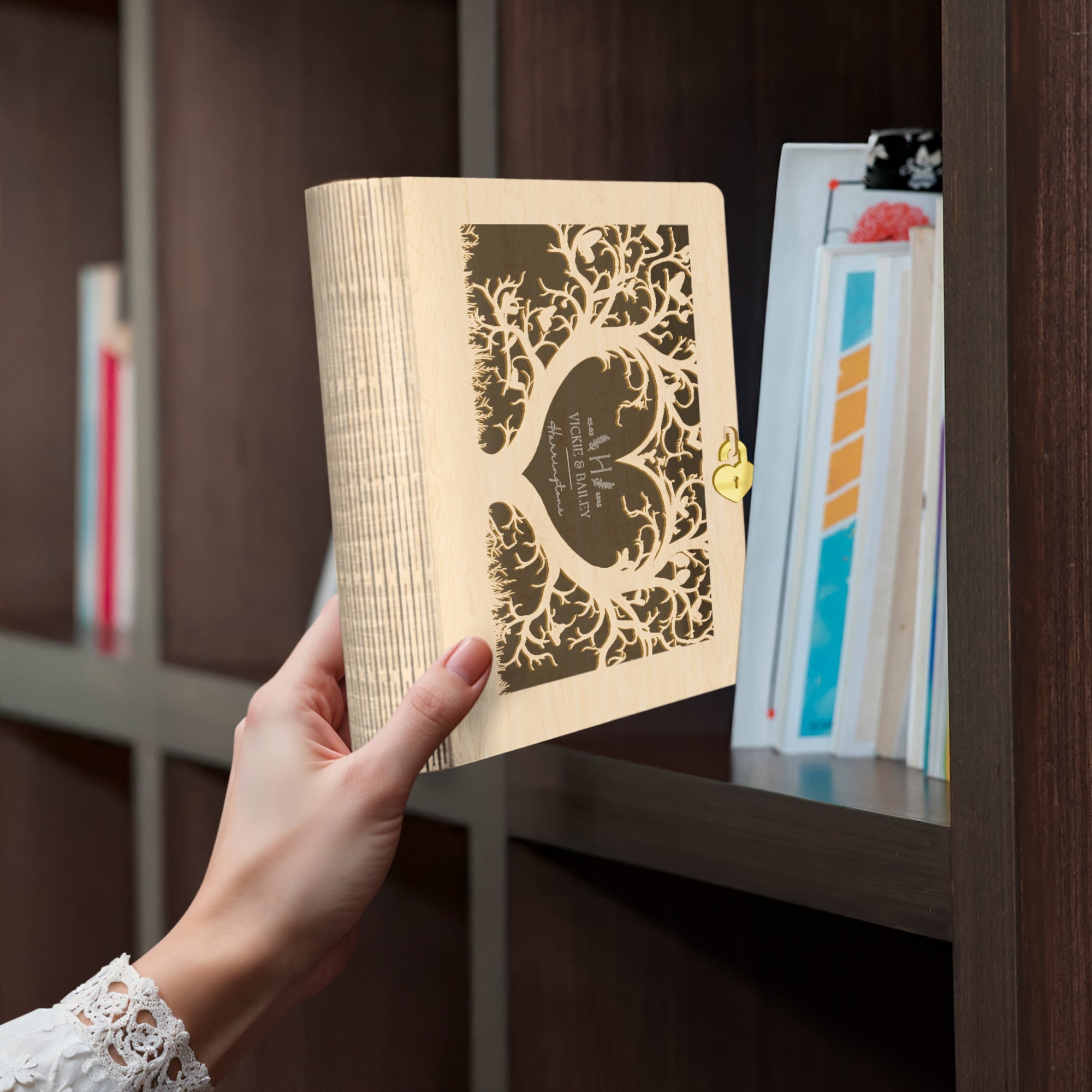 Custom Laser Cut Wooden Book Box, Personalised Wedding Favours, Birthday Keepsake Chest Photo Storage, Christmas, Engagement, Corporate Gift