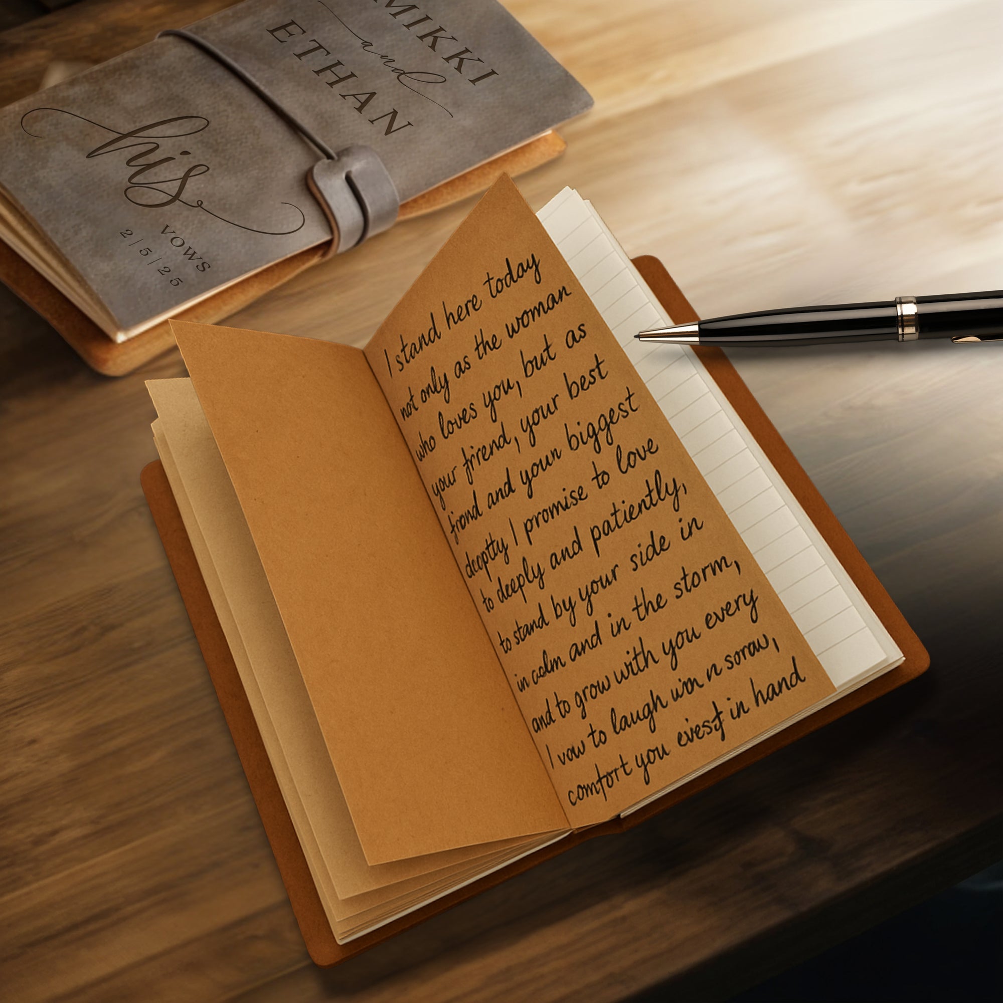 Custom Engraved Cowhide Leather Vintage His/ Her Vow Book, Personalised Wedding Ceremony Booklet Groom, Bride Speech Notebook, Keepsake Gift