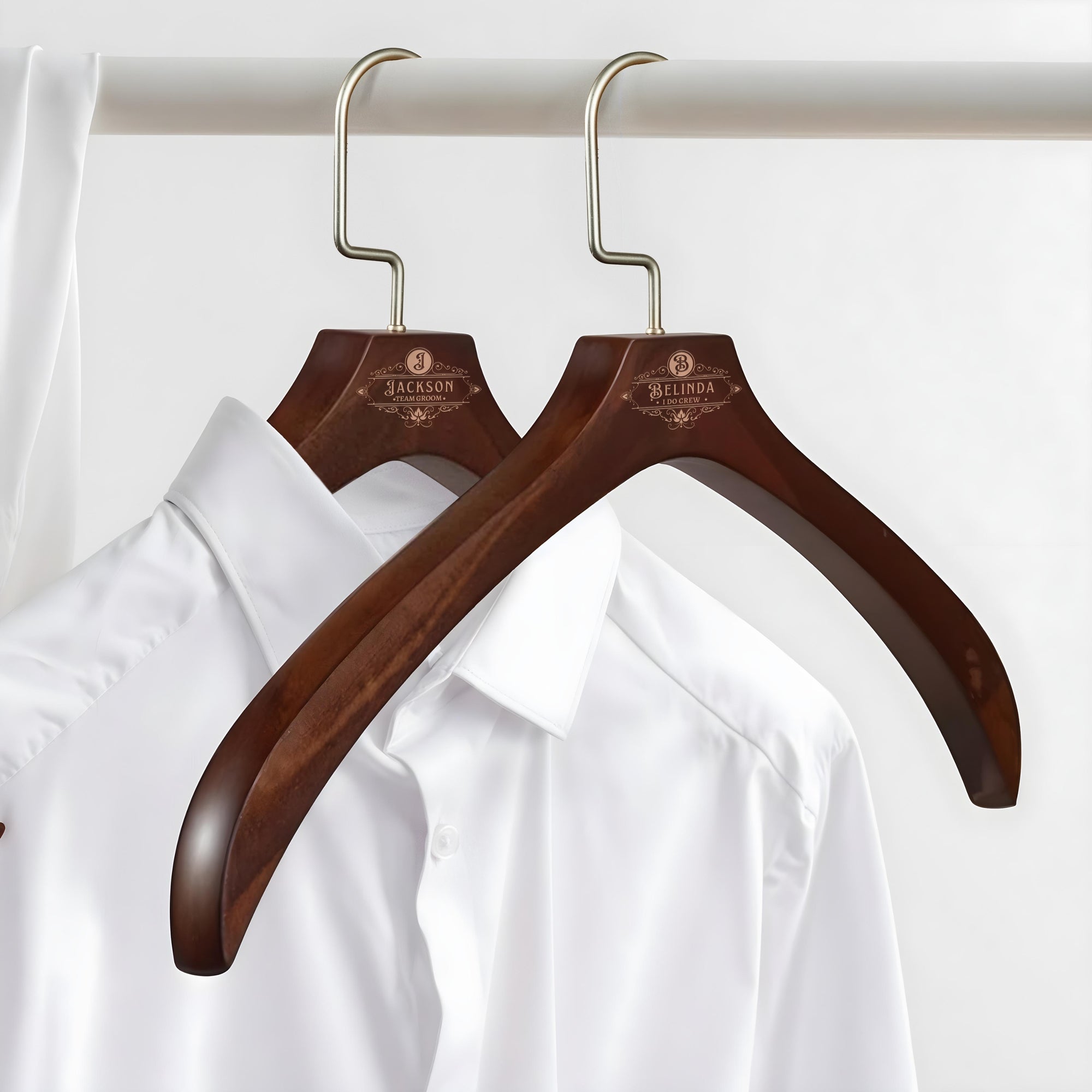 Custom Deluxe Contoured Wide Shoulder Wooden Hanger, Personalised Logo Retail Fashion Hangers Wedding Groomsman Bridesmaid Housewarming Gift