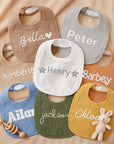 Custom Embroidered Adjustable Muslin Baby Bib, Personalised Cotton Drool Burp Cloth, First Birthday, Infant, Newborn Shower Christening Gift