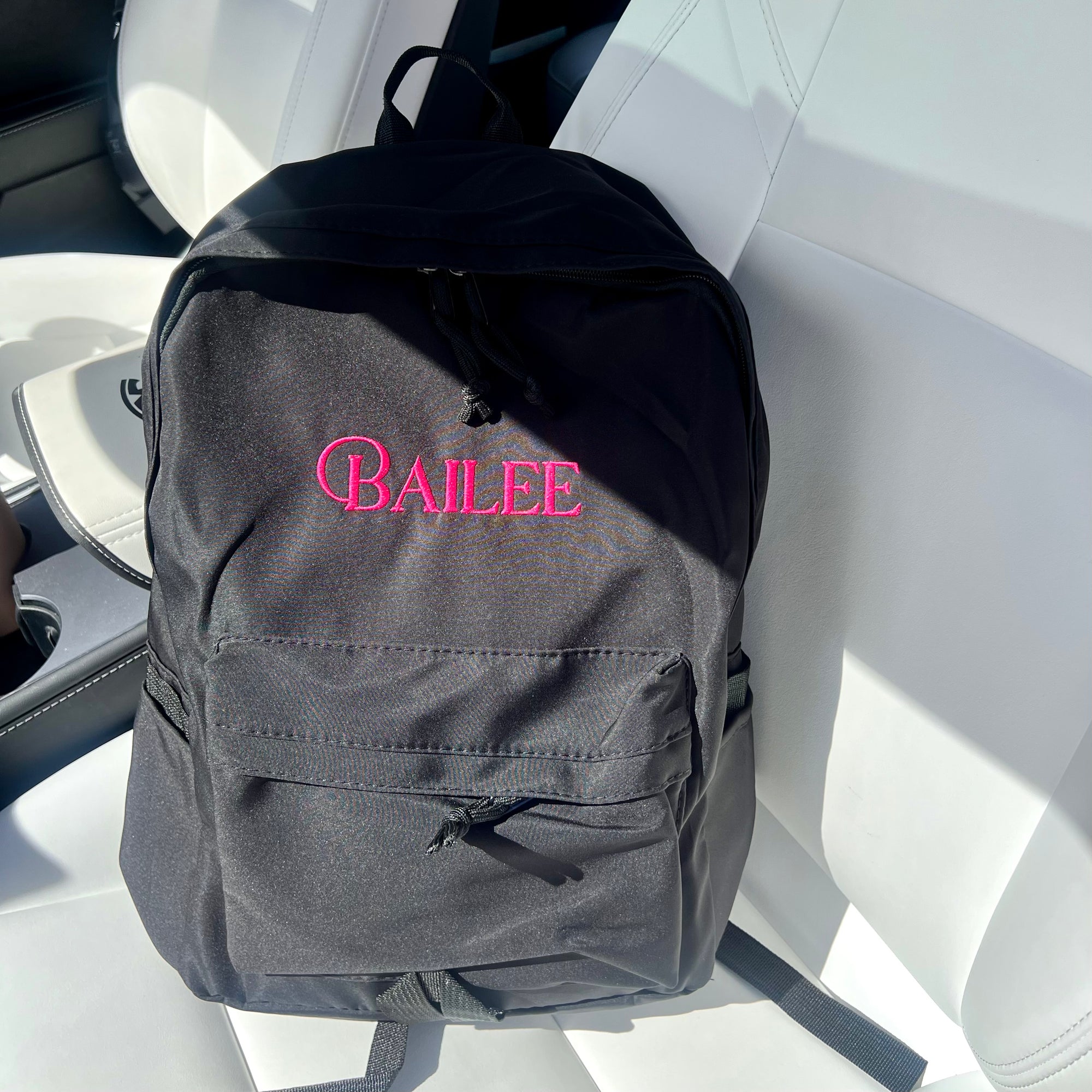 Custom Embroidered Black Laptop Backpack, Personalised Name Casual Zippered School Bag, University, Work, Travel, Graduation, Corporate Gift