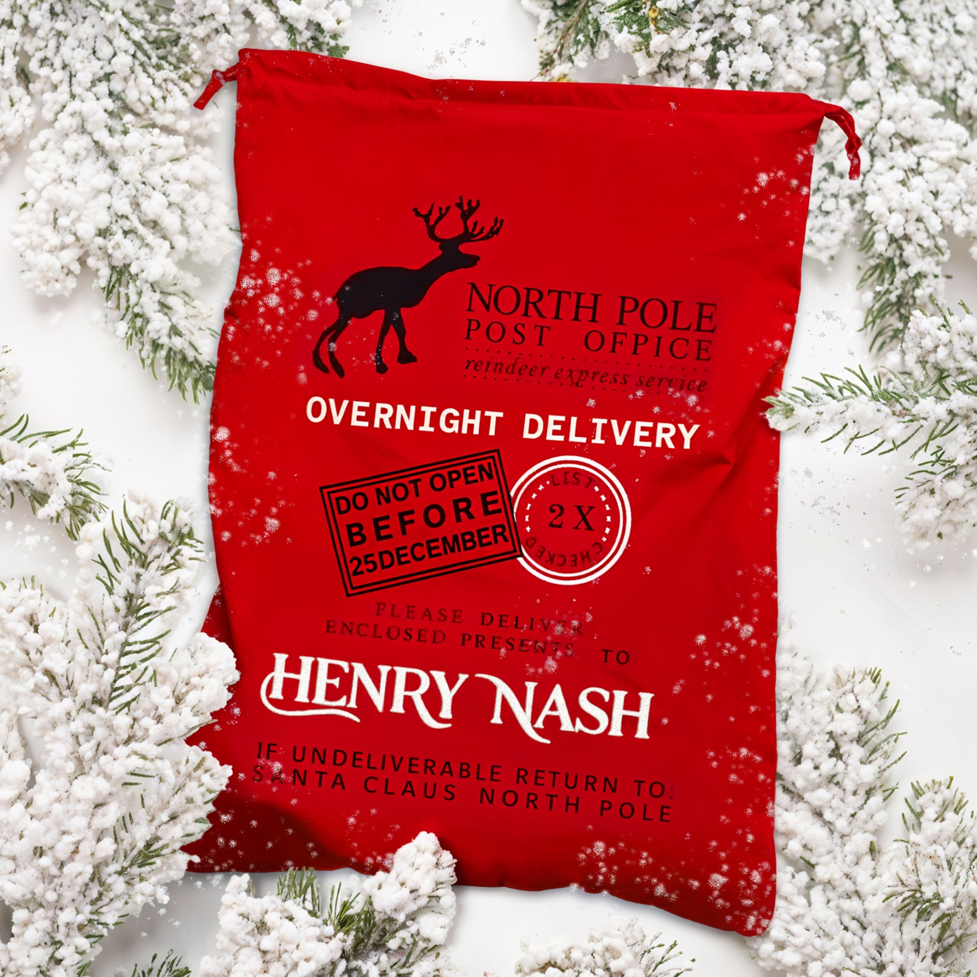 Custom Embroidered Canvas North Pole Delivery Christmas Bag, Personalised Xmas Santa Sack, Holiday Decor, Family Kid Gift Drawstring Storage