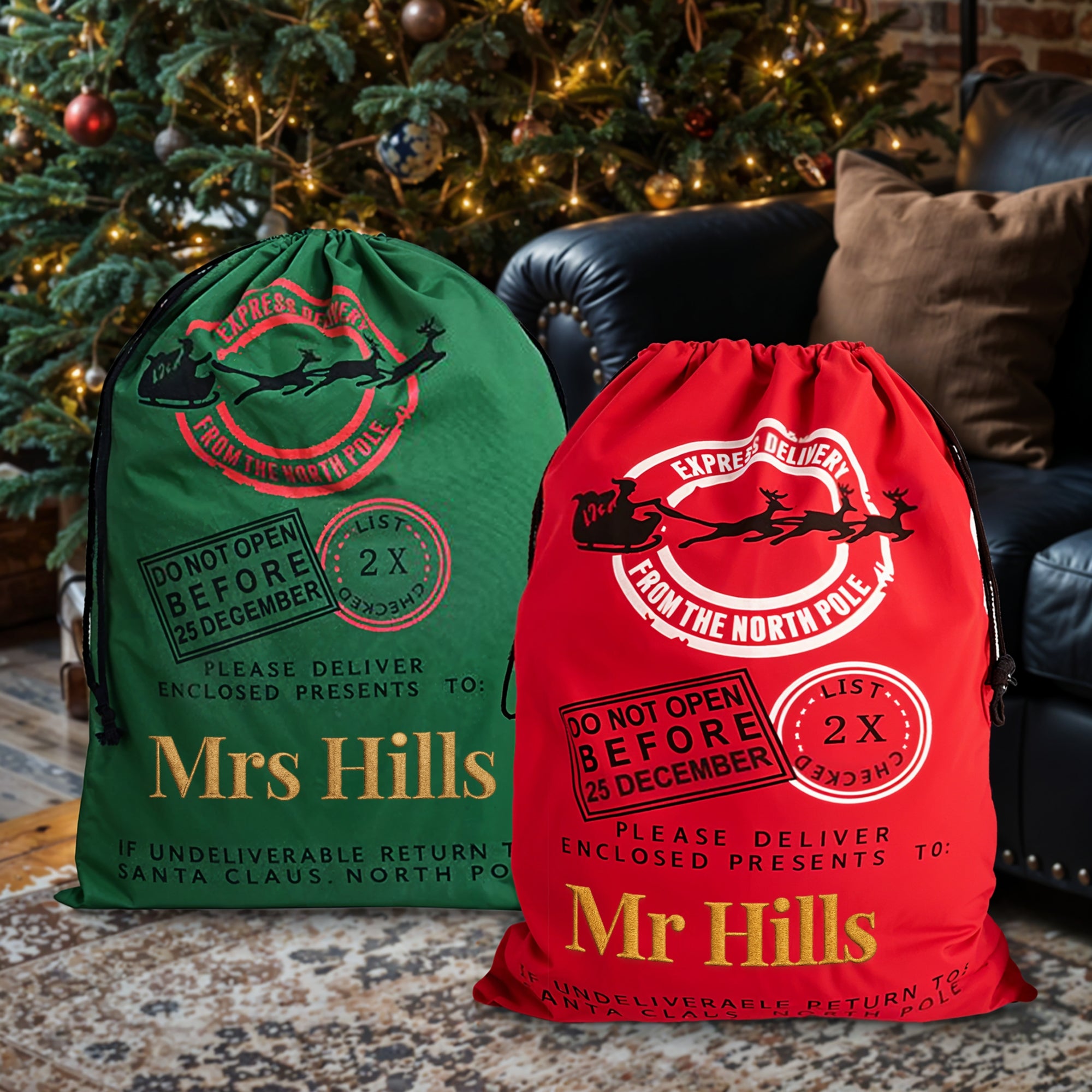 Custom Embroidered Canvas North Pole Delivery Christmas Bag, Personalised Xmas Santa Sack, Holiday Decor, Family Kid Gift Drawstring Storage