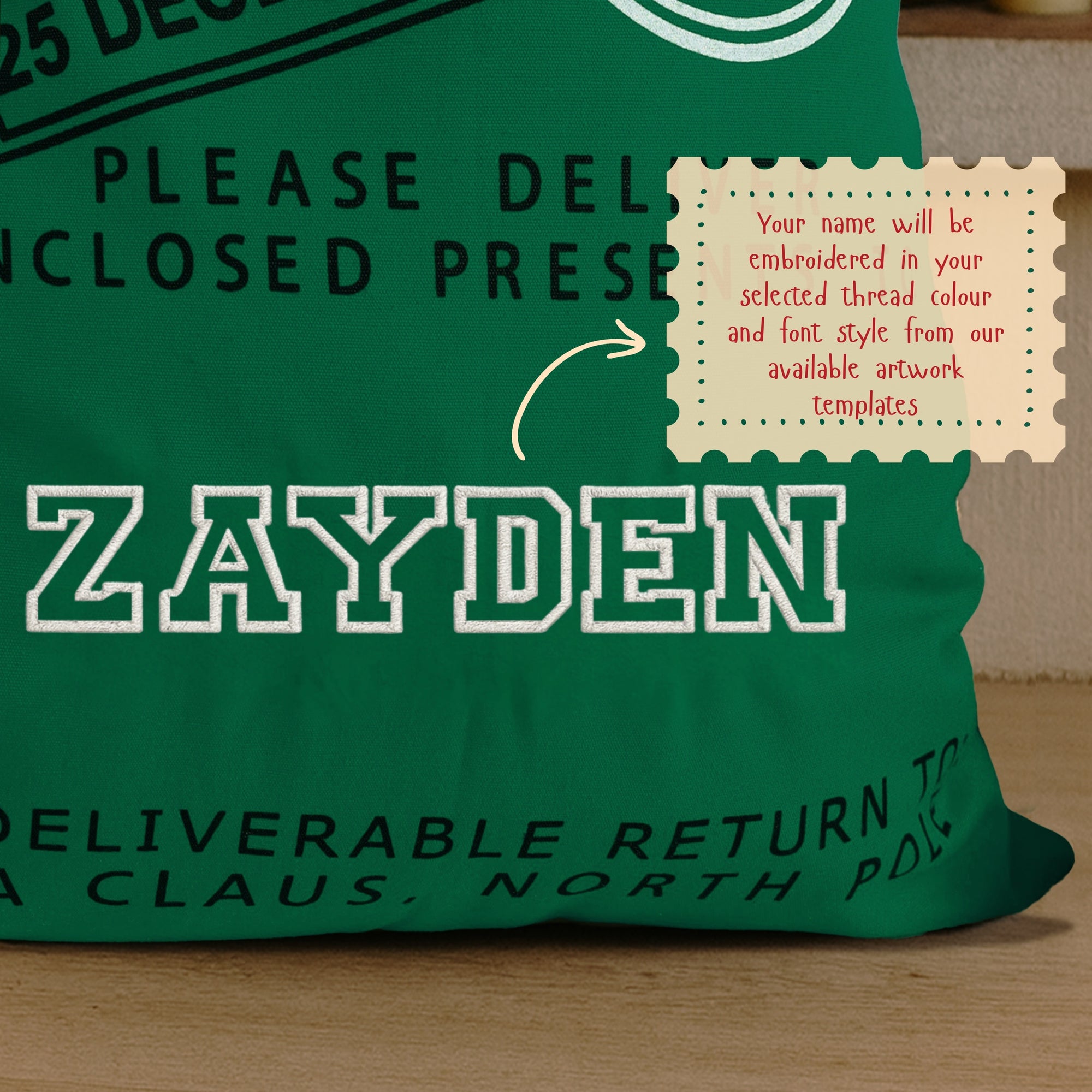 Custom Embroidered Canvas North Pole Delivery Christmas Bag, Personalised Xmas Santa Sack, Holiday Decor, Family Kid Gift Drawstring Storage