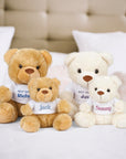 Custom Embroidered Family Teddy Bear, Personalised Plush Toy Keepsake | Wedding Anniversary Couple, Baby First Birthday Christening Kid Gift