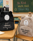 Custom Embroidered Kids Bear Backpack, Personalised Name Zipper Toddler Kindergarten School Bag, First Birthday Gift, Baby Baptism Keepsake