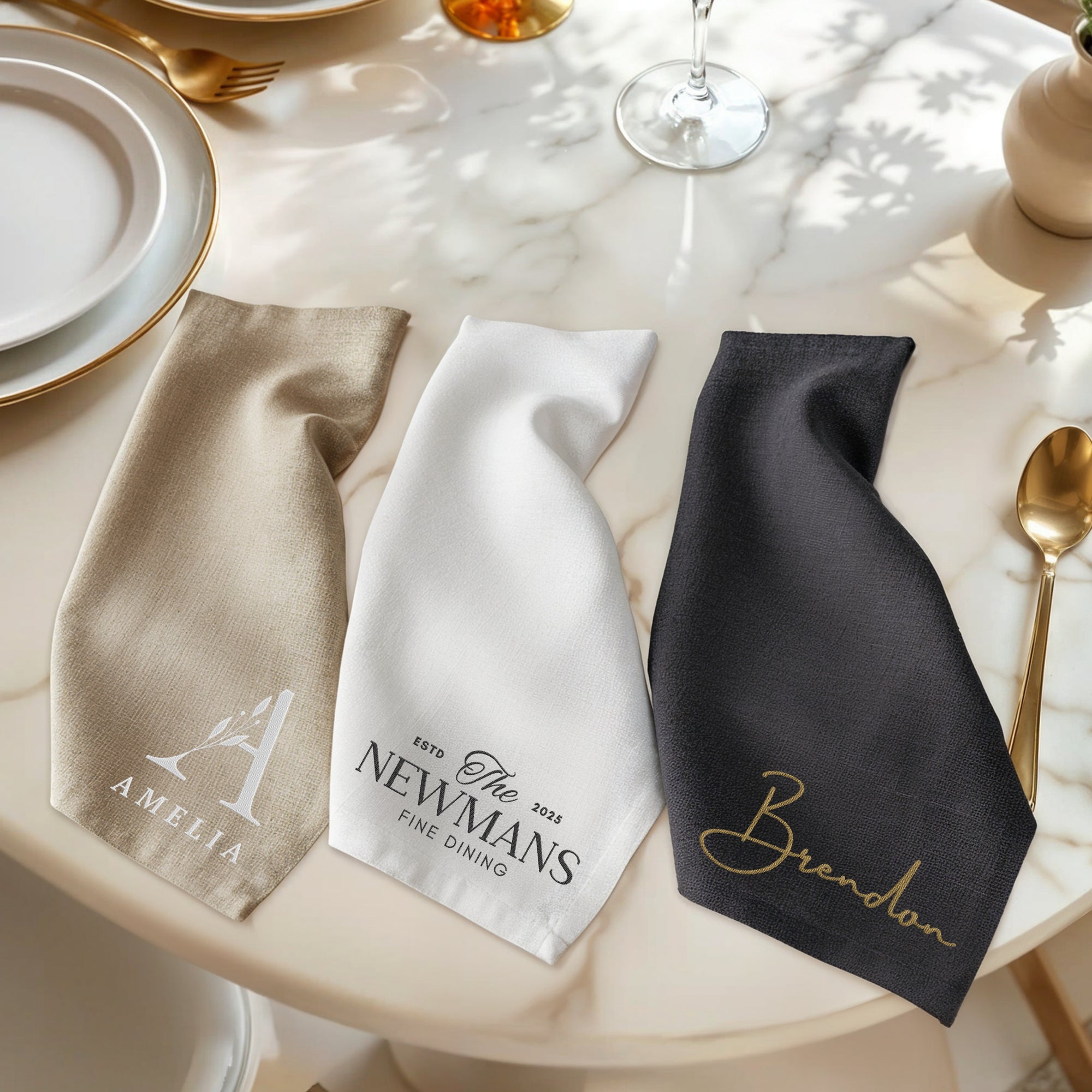 Custom Embroidered Linen Cloth Napkin, Personalised Guest Table Name Place Towel Logo Handkerchief Embroidery Wedding Favor Anniversary Gift