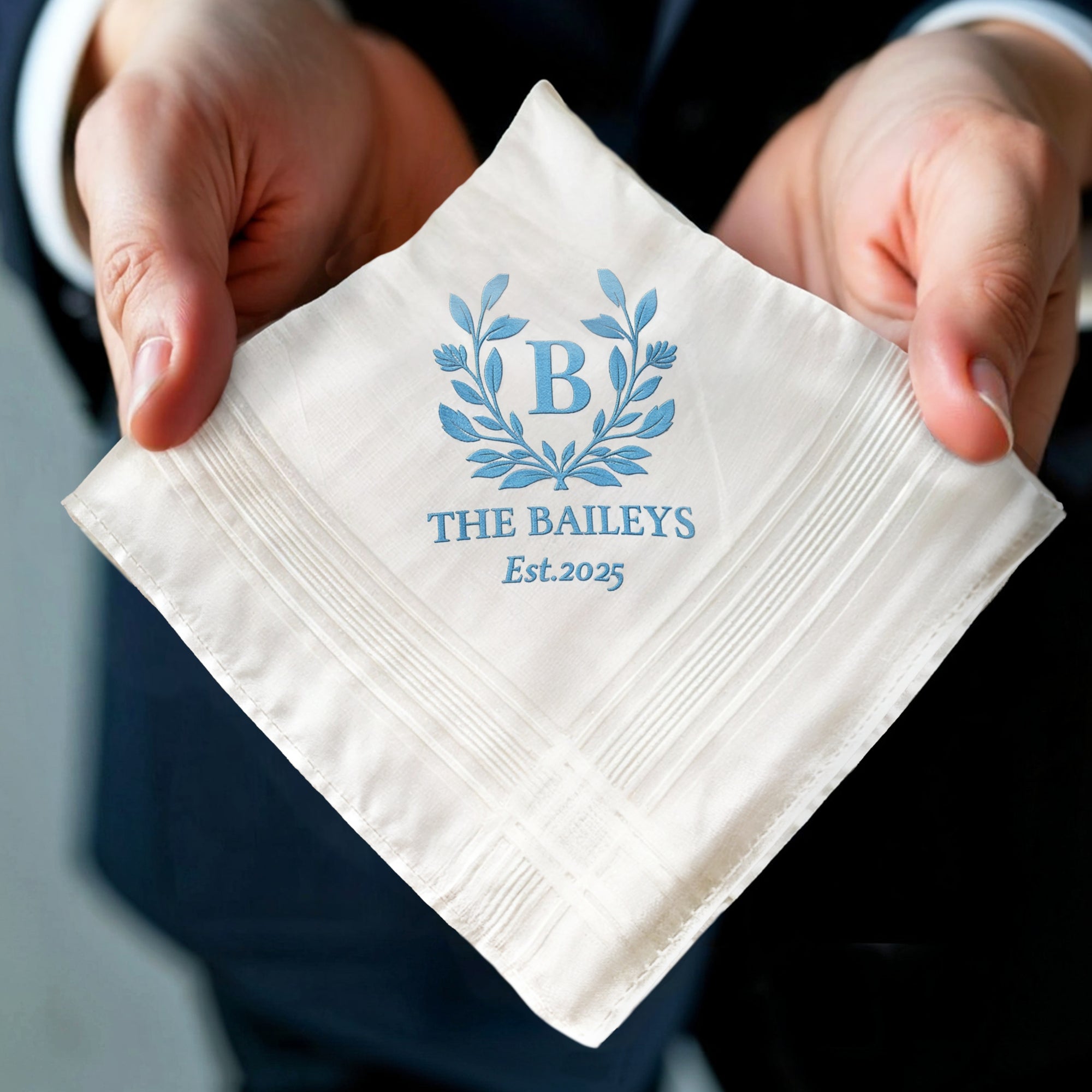 Custom Embroidered Handkerchief, Personalised Guest Table Name Place Towel Embroidery, Anniversary, Wedding Favors Bestman Groom Father Gift