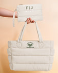 Custom Embroidered Quilted Tote & Pouch Set, Personalised Travel/ Gym School Shoulder Puffer Bag, Bridesmaid, Mom, Xmas Logo Corporate Gift
