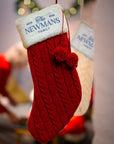 Custom Embroidered Knitted Pom Pom Christmas Stocking, Personalised Merry Xmas Present Sock, Santa Holiday Decor Family Kid Gift Bag Storage
