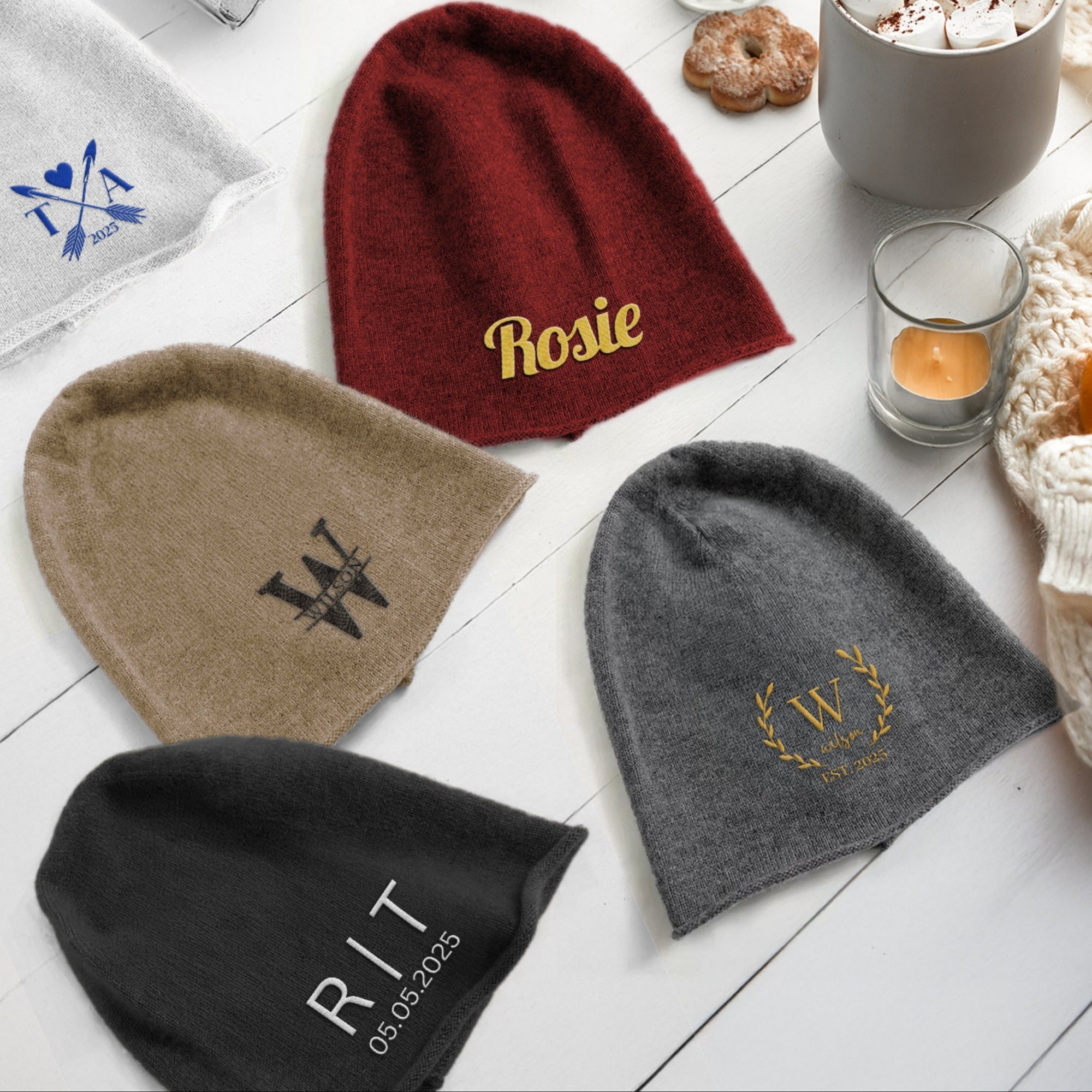 Custom Embroidered Soft Wool Beanie, Personalised Unisex Travel Hiking Hat, Warm Woven Knit Pile Winter Cap Dad Mom Christmas Corporate Gift
