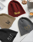 Custom Embroidered Soft Wool Beanie, Personalised Unisex Travel Hiking Hat, Warm Woven Knit Pile Winter Cap Dad Mom Christmas Corporate Gift