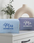 Custom Embroidered Striped Toiletry Bag, Personalised Cosmetic Pouch, Makeup Organizer, Travel Storage, Bridesmaid, Destination Wedding Gift