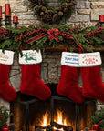 Custom Embroidered Velvet Red & White Fur Christmas Stocking, Personalised Xmas Tree Present Sock, Santa Holiday Decor, Family Kid Gift Bag