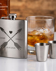Custom Engraved 7oz Hip Flask Gift Set - Shot Glasses & Funnel | Personalised Logo Groomsmen, Birthday, Father's Day, Corporate Keepsake Box