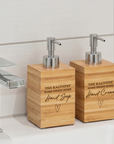 Custom Engraved Bamboo Soap Dispenser & Toothbrush Holder, Personalised Bathroom Refillable Hand Bottle, Housewarming Gift Airbnb Home Décor