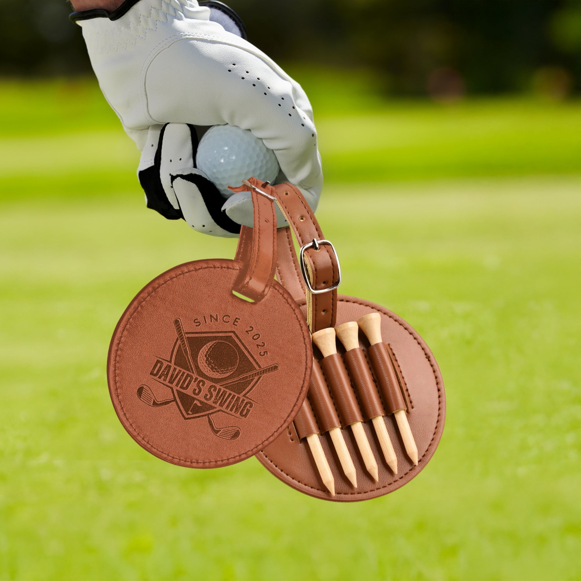 Custom Engraved Leatherette Golf Tee Holder Tag, Personalised Name/ Logo Sport Accessories, Dad, Golfer, Groomsmen, Christmas Corporate Gift