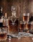 Custom Engraved Carving Old Fashion Whiskey Decanter Set, 4 Scotch Glasses & Wooden Box, Personalised Barware Dad, Groomsmen Corporate Gift