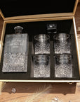 Custom Engraved Carving Old Fashion Whiskey Decanter Set, 4 Scotch Glasses & Wooden Box, Personalised Barware Dad, Groomsmen Corporate Gift