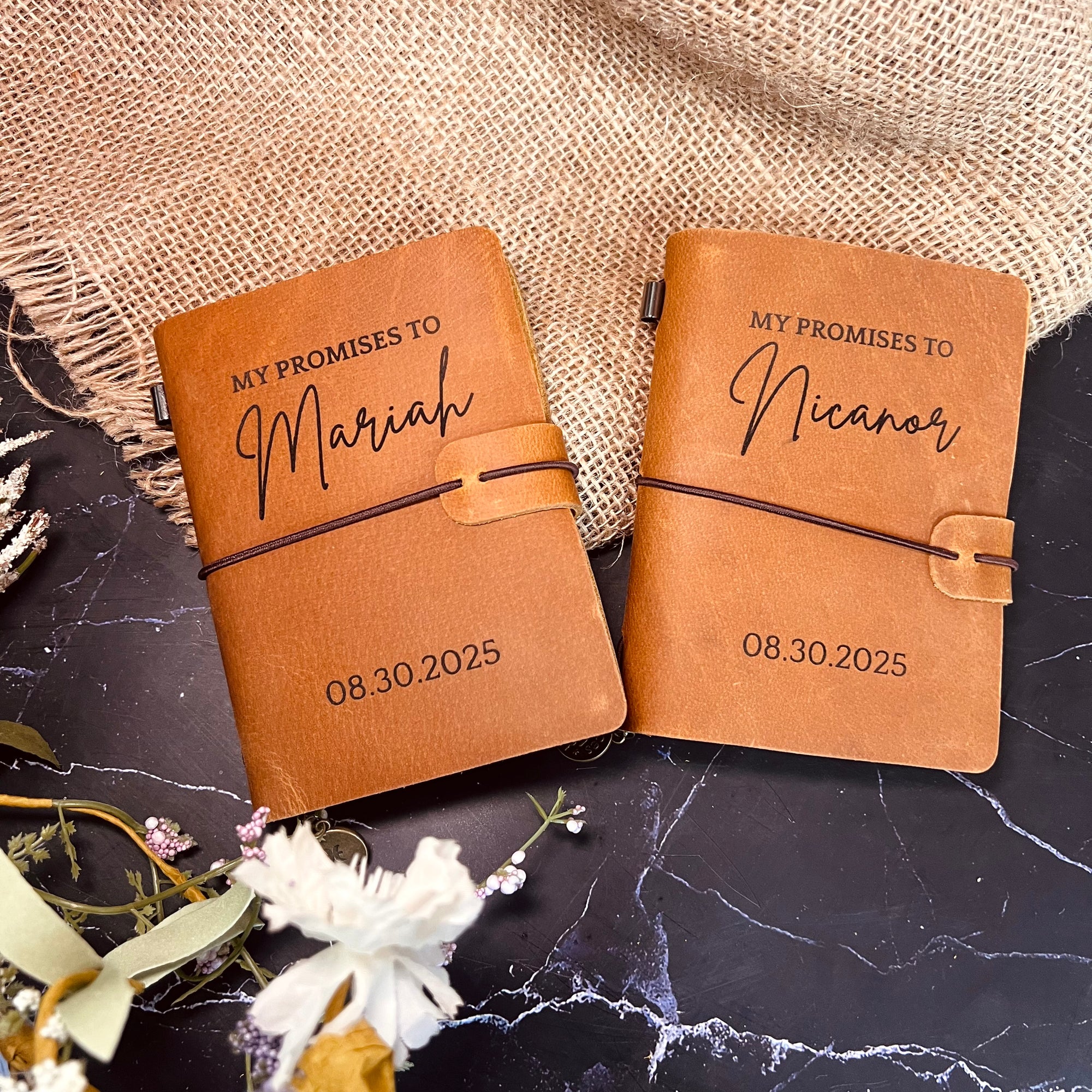 Custom Engraved Cowhide Leather Vintage His/ Her Vow Book, Personalised Wedding Ceremony Booklet Groom, Bride Speech Notebook, Keepsake Gift