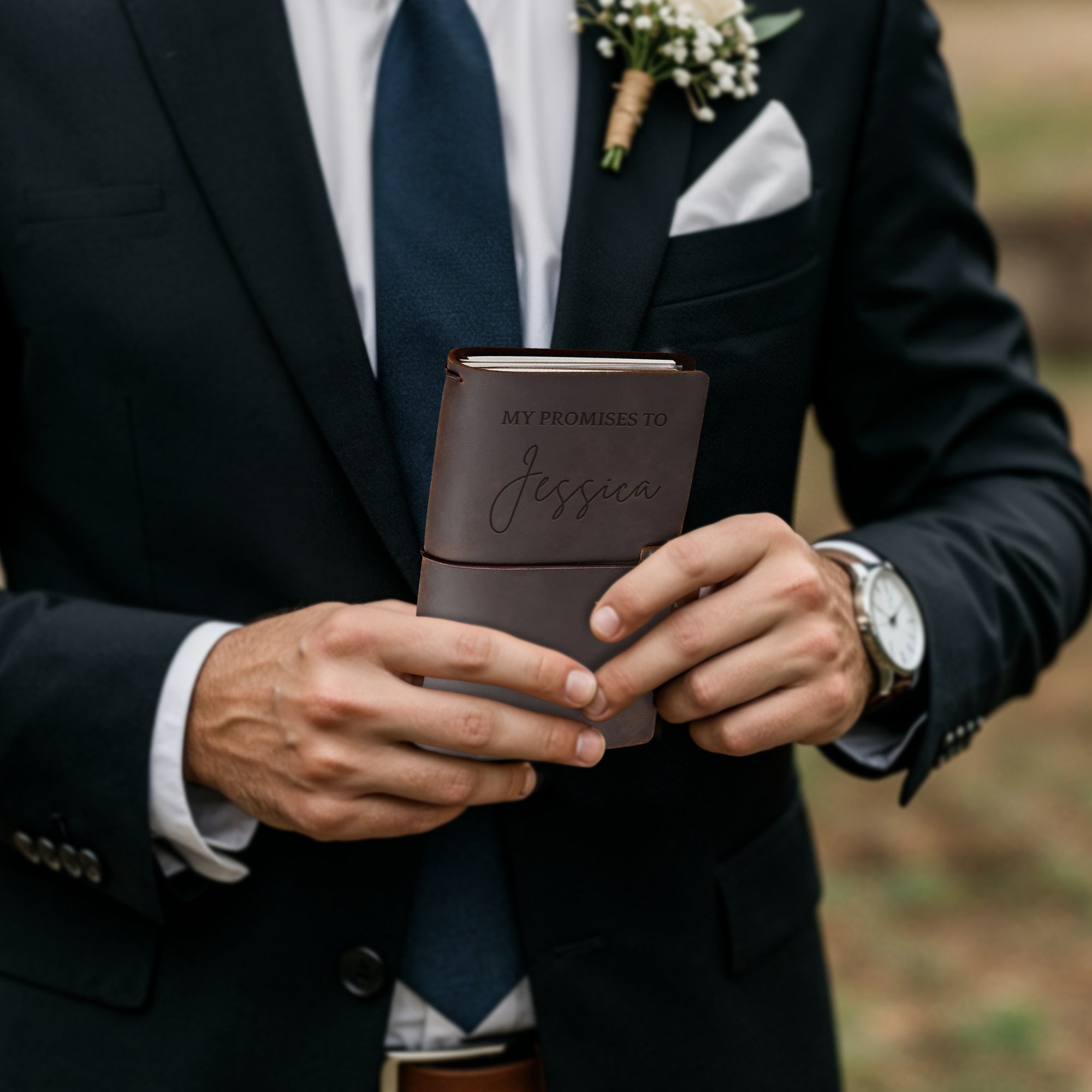 Custom Engraved Cowhide Leather Vintage His/ Her Vow Book, Personalised Wedding Ceremony Booklet Groom, Bride Speech Notebook, Keepsake Gift