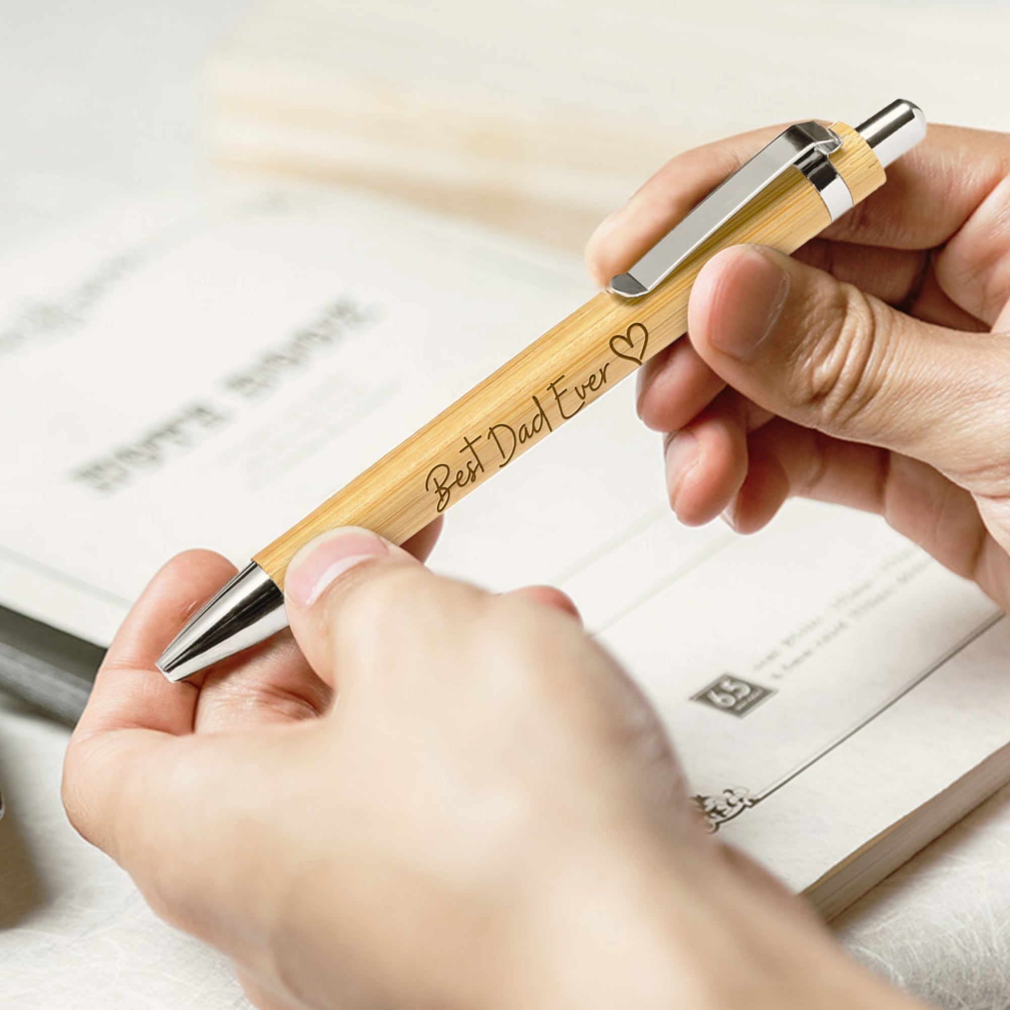 Custom Engraved Eco Bamboo Ballpoint Pen, Personalised Logo Sustainable Teacher, Student, Graduation Event, Corporate Gift, Wedding Favours