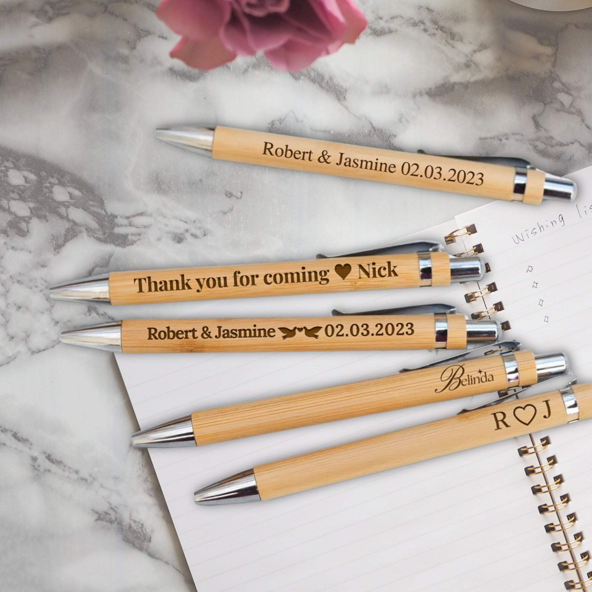 Custom Engraved Eco Bamboo Ballpoint Pen, Personalised Logo Sustainable Teacher, Student, Graduation Event, Corporate Gift, Wedding Favours