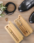 Custom Engraved Eco Bamboo Pens & Case Set – Personalised Logo Sustainable Corporate Gifts, Teacher, Student, Event, Wedding Signature Pen