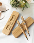Custom Engraved Eco Bamboo Pens & Case Set – Personalised Logo Sustainable Corporate Gifts, Teacher, Student, Event, Wedding Signature Pen