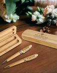 Custom Engraved Eco Bamboo Pens & Case Set – Personalised Logo Sustainable Corporate Gifts, Teacher, Student, Event, Wedding Signature Pen