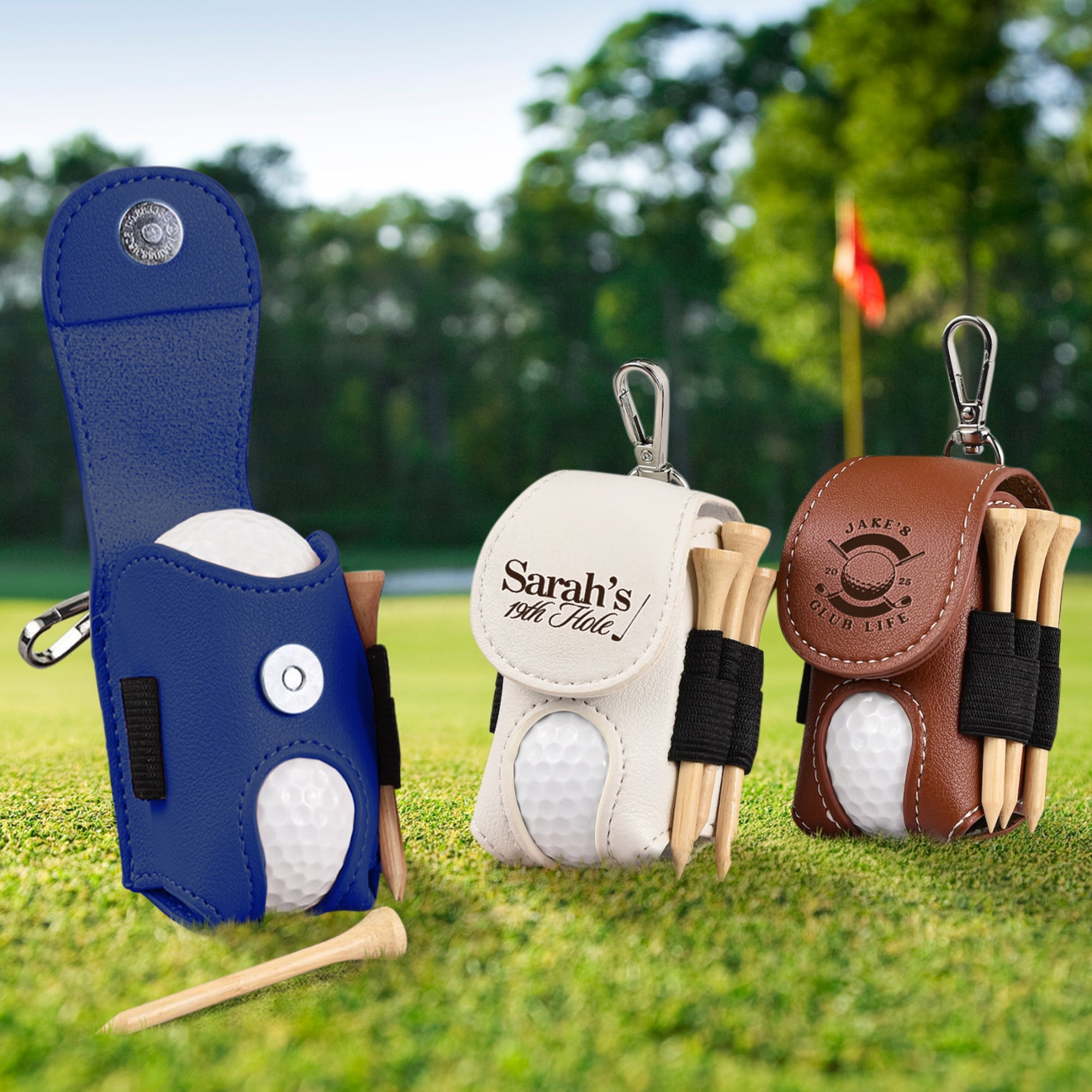 Custom Engraved Leatherette Gold Ball Pouch & Tee Holder, Personalised Name/ Logo Accessories Pocket, Dad Groomsmen Christmas Corporate Gift