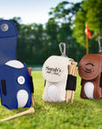 Custom Engraved Leatherette Gold Ball Pouch & Tee Holder, Personalised Name/ Logo Accessories Pocket, Dad Groomsmen Christmas Corporate Gift