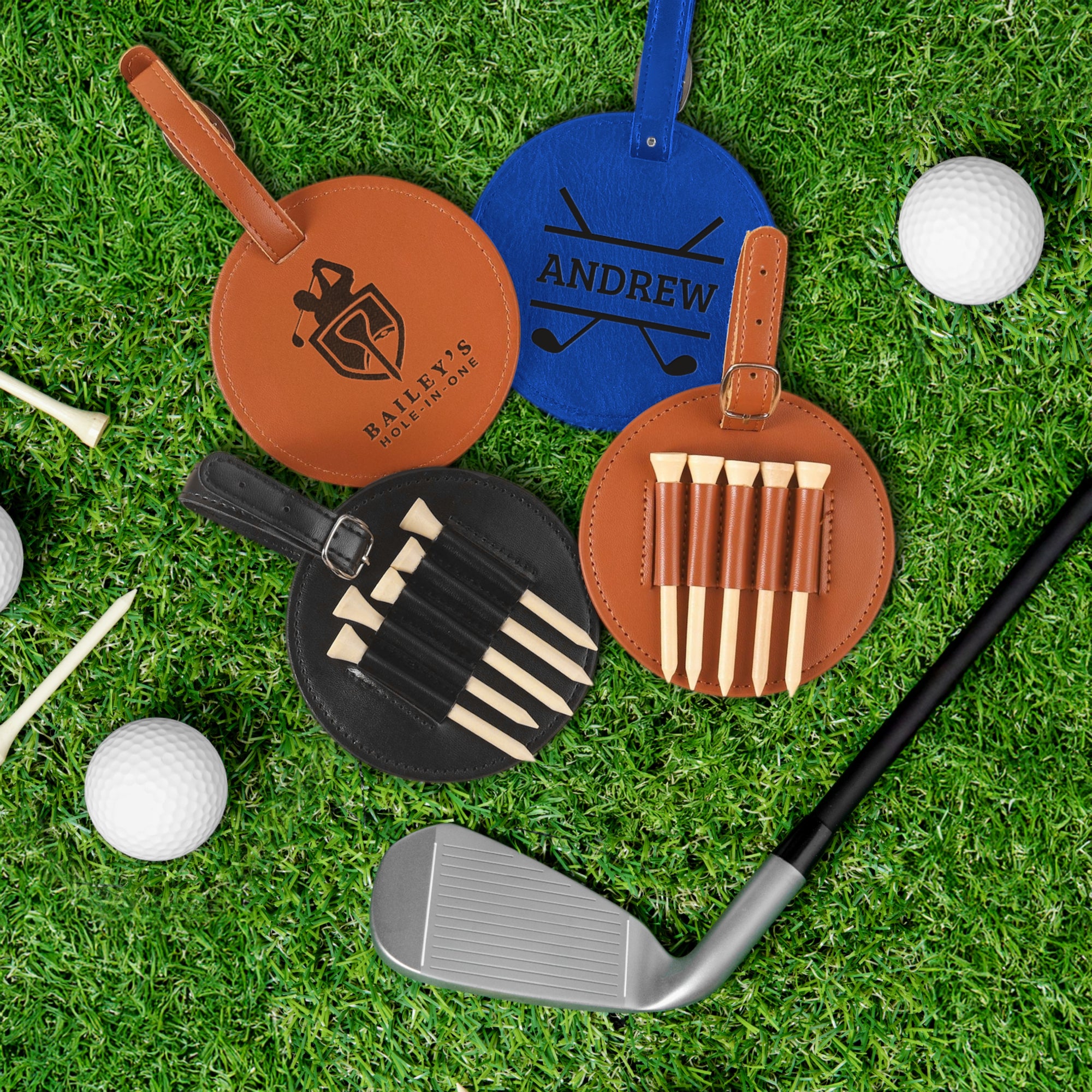 Custom Engraved Leatherette Golf Tee Holder Tag, Personalised Name/ Logo Sport Accessories, Dad, Golfer, Groomsmen, Christmas Corporate Gift