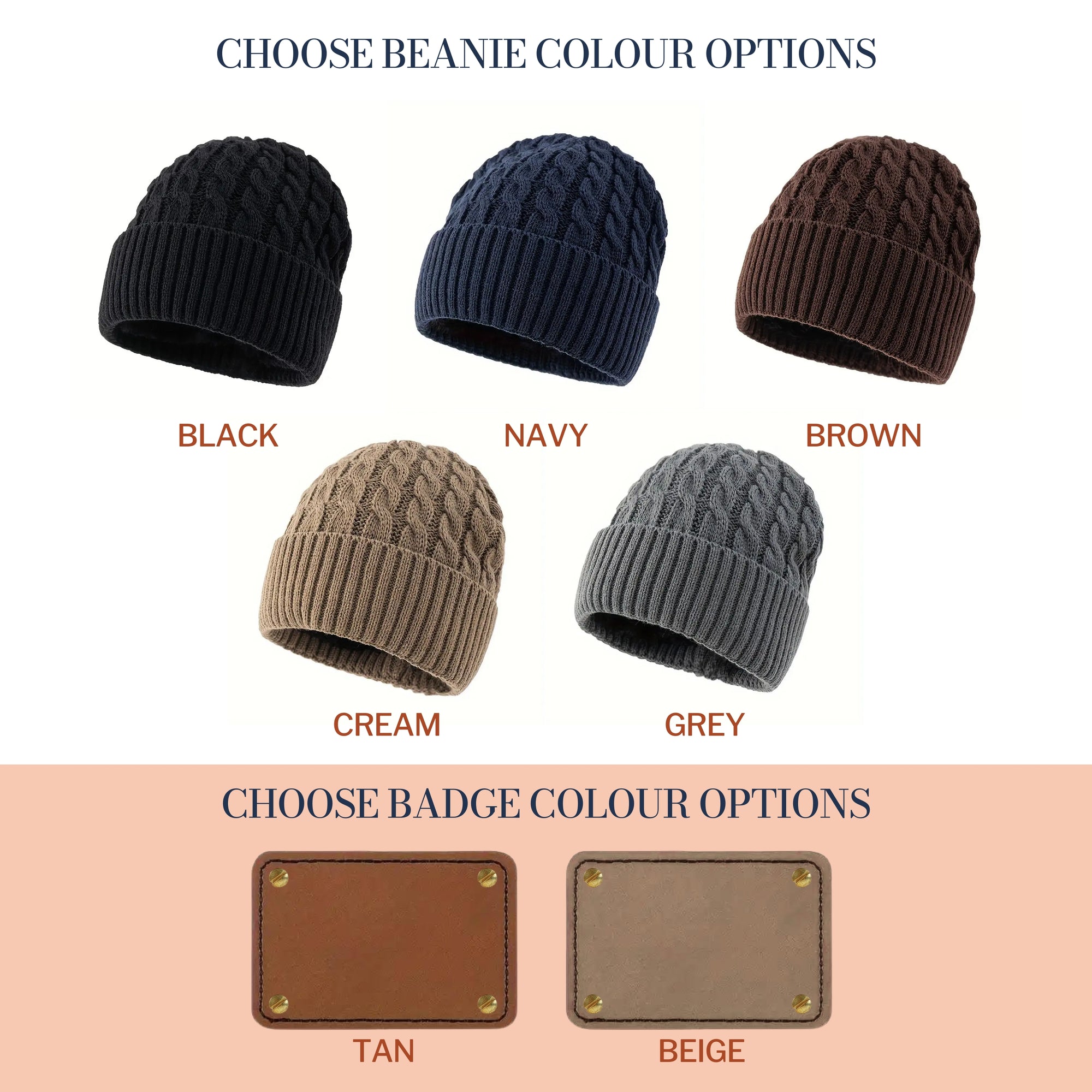 Custom Engraved Leatherette Patch Beanie, Personalised Logo Unisex Travel Hiking Hat, Warm Woven Knit Winter Cap, Dad Mom, Corporate Gift