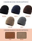 Custom Engraved Leatherette Patch Beanie, Personalised Logo Unisex Travel Hiking Hat, Warm Woven Knit Winter Cap, Dad Mom, Corporate Gift