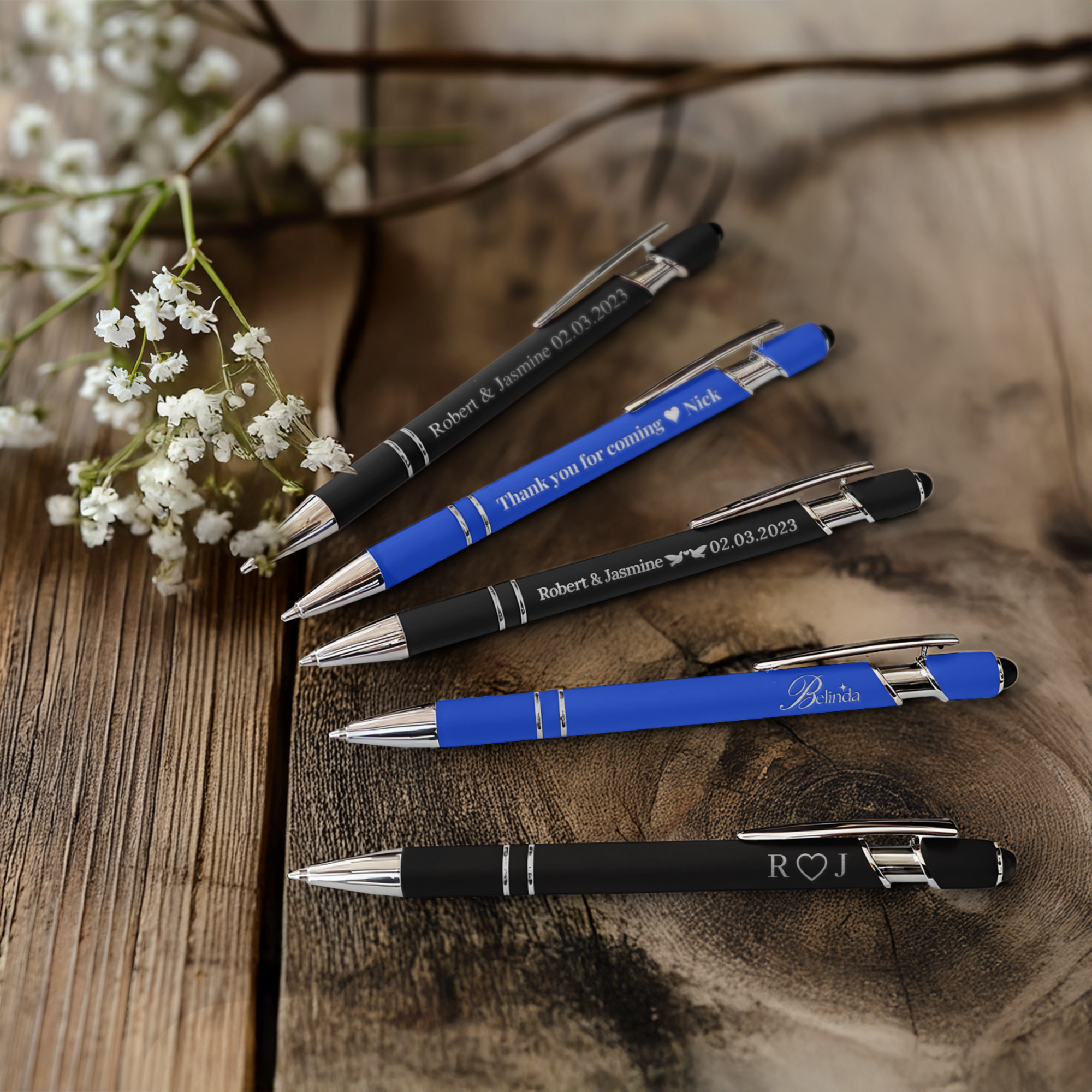 Custom Engraved Metal Ink Pen & Touchscreen Stylus, Personalised Ergonomic Ballpoint Digital Pens, Wedding Favours, Event Corporate Gifts